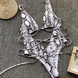 Strappy snakeskin swimsuit